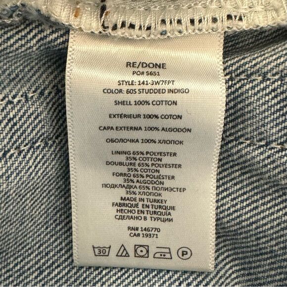 Re/Done 70s Loose Flare Jeans in Color 60s Studded Indigo Denim Women’s Size 24 - Picture 11 of 16